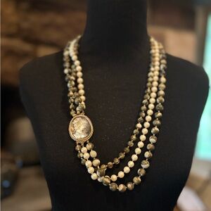 Vintage triple Multi-Strand mother of pearl Beaded Necklace